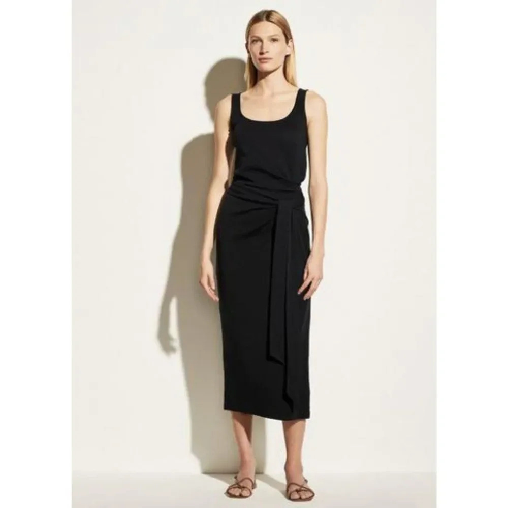 Vince Women's Black Cotton Tie-waist Sleeveless Wrap Dress Size XS